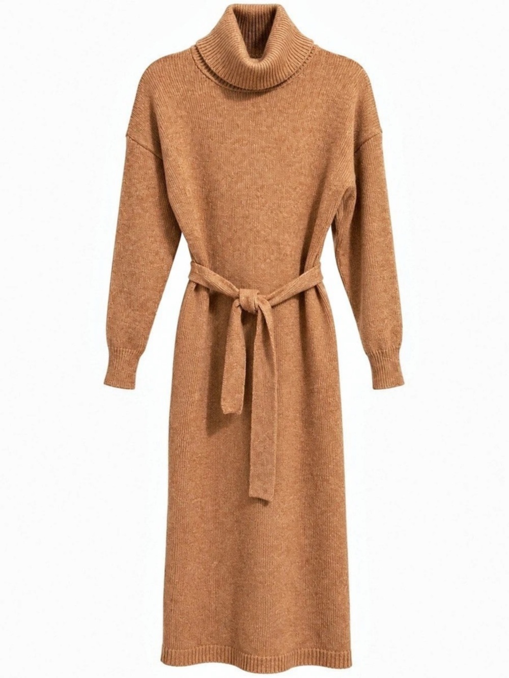 Rachel Zoe Turtleneck Belted Knit Sweater Dress Camel Brown Size Small